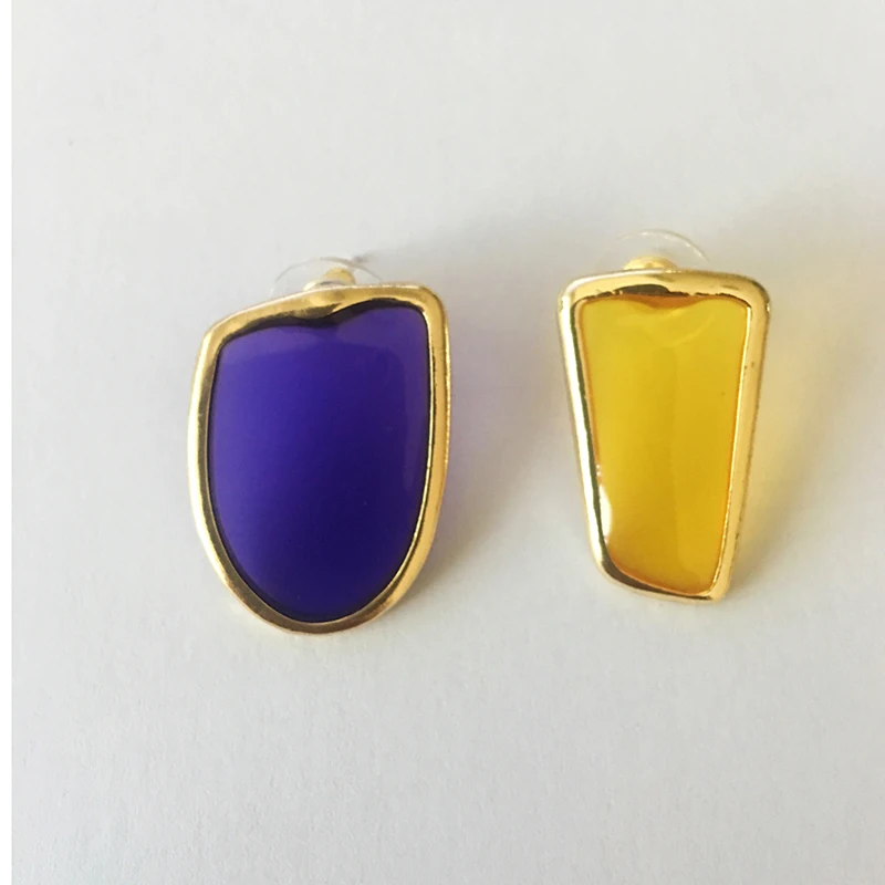 Purple Yellow Yhpup Модная медная Геометрическая Серьга-гвоздики, яркие цветные серьги с эмалью S925, ювелирные изделия для девушек и женщин, вечерние серьги в виде букле d'oreille femme - Окраска металла: Purple Yellow