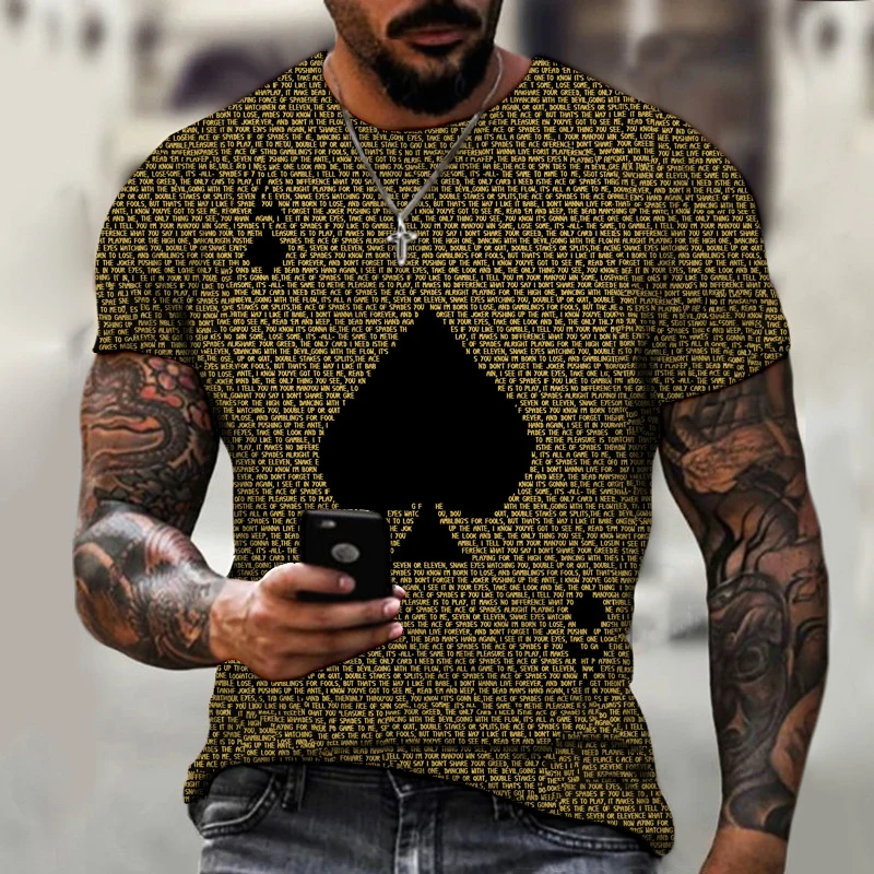 

2021Summer Men's New Fashion Trend 3D Printed Poker Pattern Round Neck Short Sleeve T-shirt