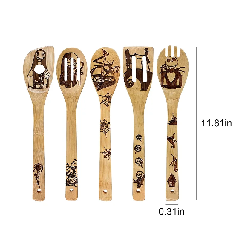 

5Pcs Non-stick Spatula Shovel Wooden Halloween Cooking Utensils Set Cookware Cooking Tool Gift Wooden Shovel Kitchen Accessories