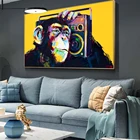 Картина на холсте AAHH большого размера, настенный постер в современном стиле с изображением животных, обезьяна, прослушивание музыки для гостиной