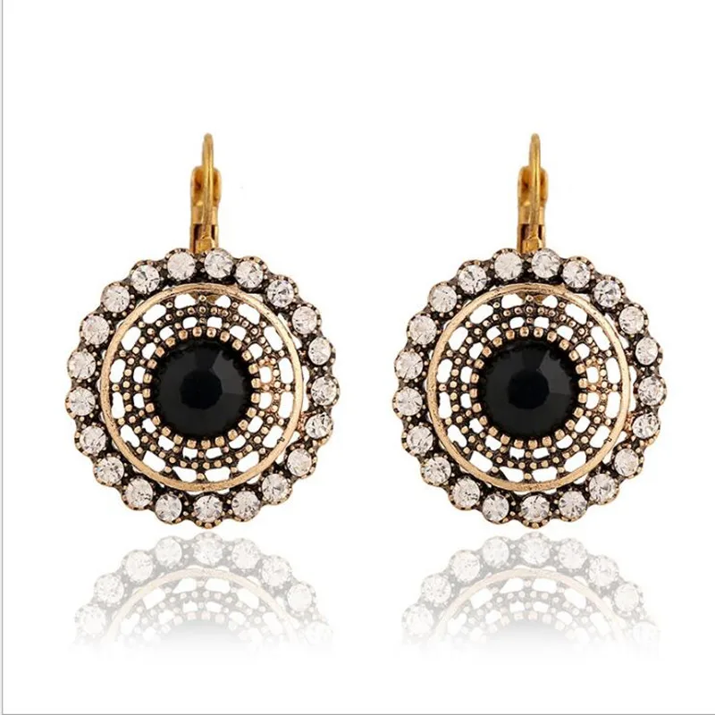 

Fashion Bohemian Big Sunflower Drop Pendant Vintage White/Black Stone Women Earrings One Pair xye235