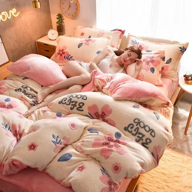 N Winter Flannel Fleece duvet cover single Comforter cover Home textile 1pc cartoon Solid warm quilt cover Velvet bedcover - Цвет: N