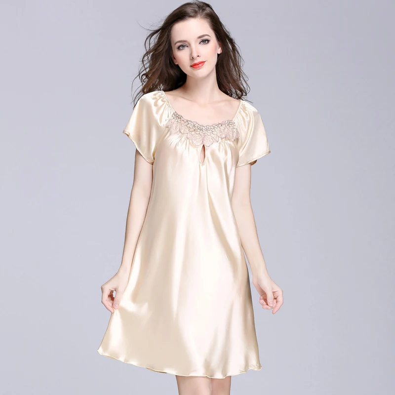 

Women's Soft Sleepwear Sleep Shirt Silky Short Sleeve Nightgown Pure Sleepdress