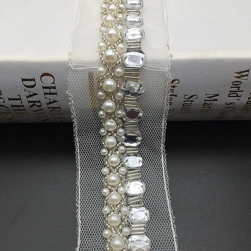 Кружевная отделка 2 ярда цвет белый черный наряд с жемчужной отделкой бисером