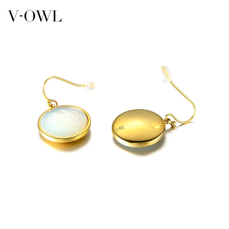 Круглые серьги с V образным покрытием в виде совы 18 K настоящая ракушка ретро