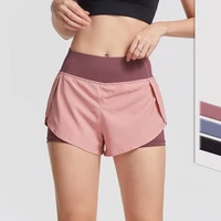 fake two pieces of sports shorts high waist tight skinny high stretch quick dry fitness pants training yoga pants hip lift pants