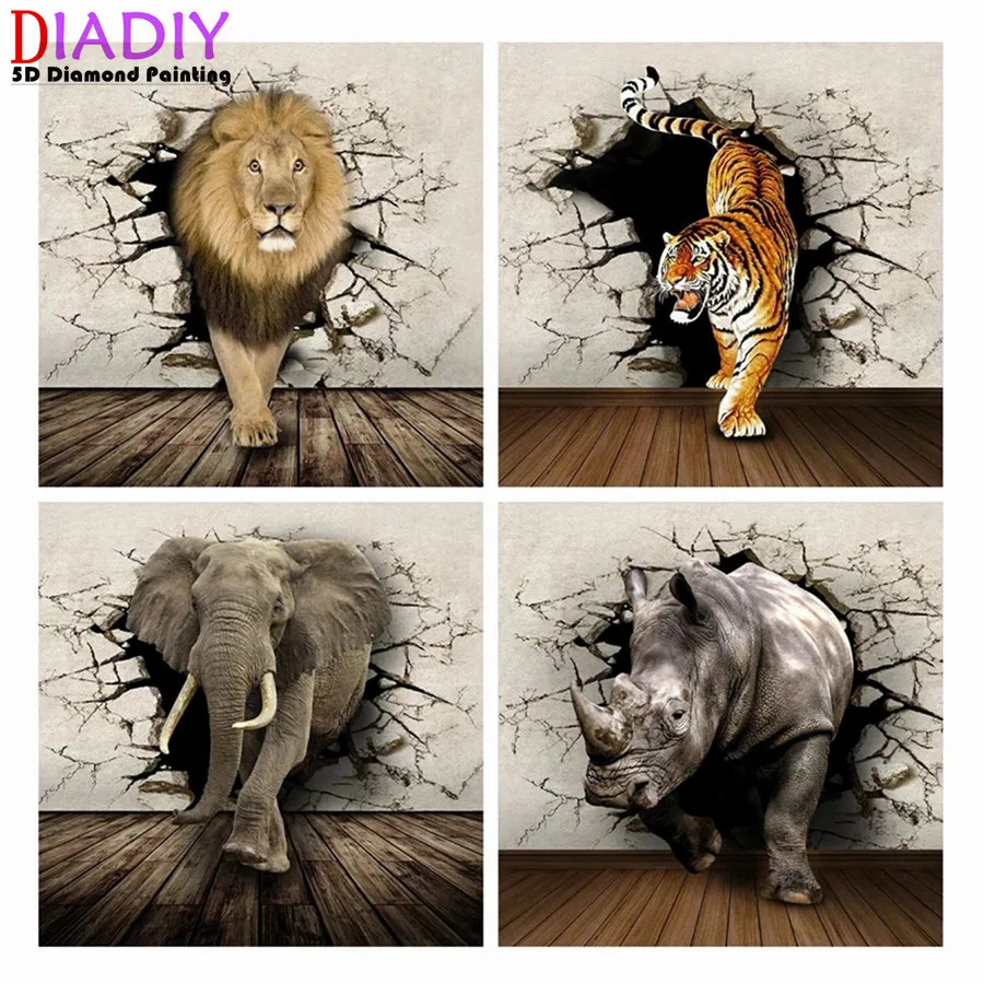 

Elephant Full Diamond Mosaic 5d Painting Drill Square Lion Embroidery New Accessories Arrivals Decorative Paintings Rhinestones