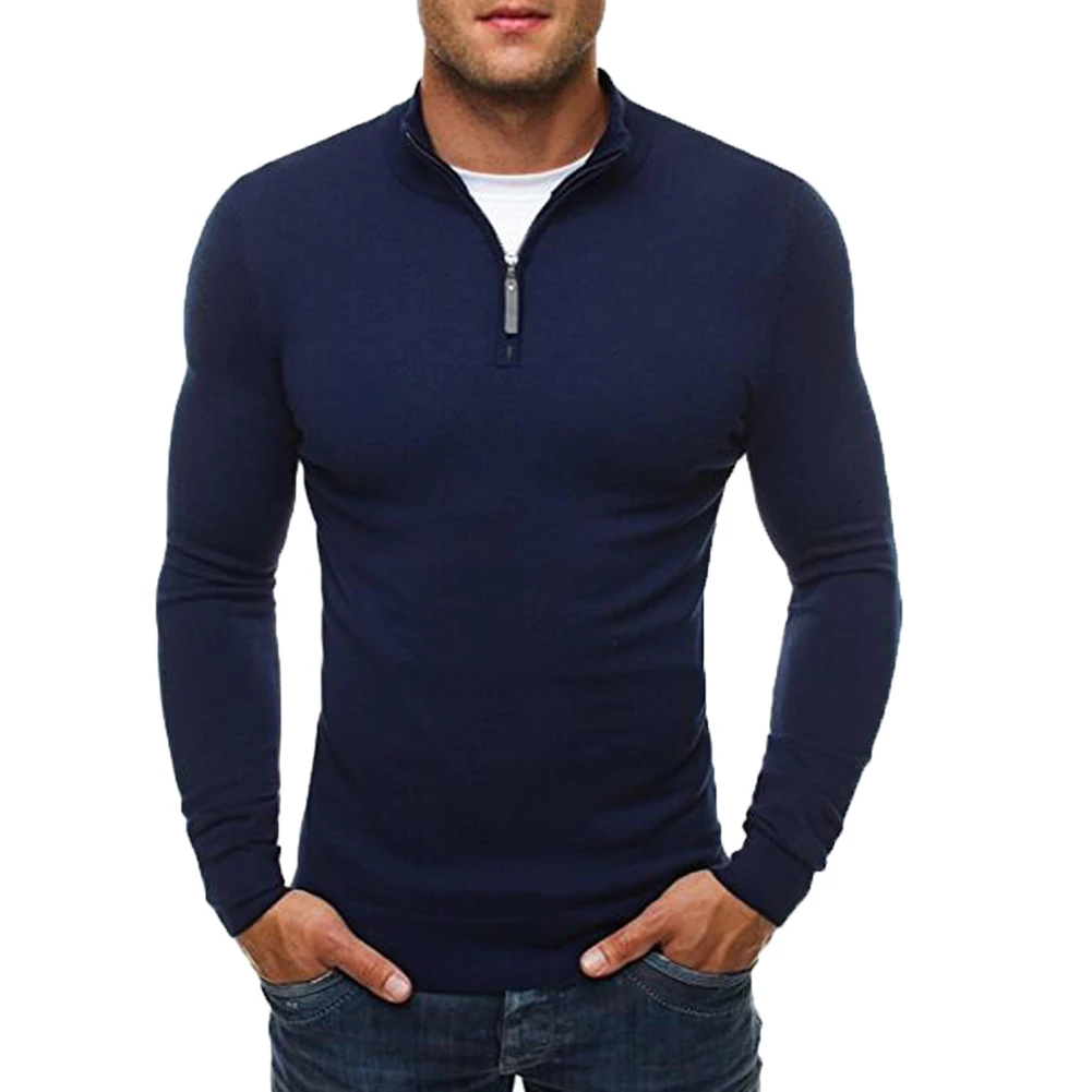 

Chic Sweatshirt Men Solid Color Stand Collar Long Sleeve Zipper Knitted Sweatshirt Tops Blouse