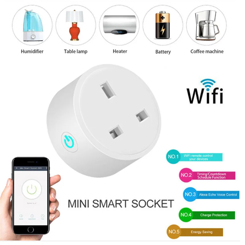 

Smart WiFi Socket Smart Home UK plug Intelligent Wireless WIFI Remote Control APP For Tuya Echo Google Assistant HOME 10A