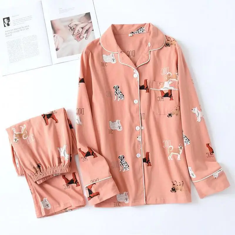 Женский пижамный комплект Новинка осени 100% хлопковый со штанами с длинными