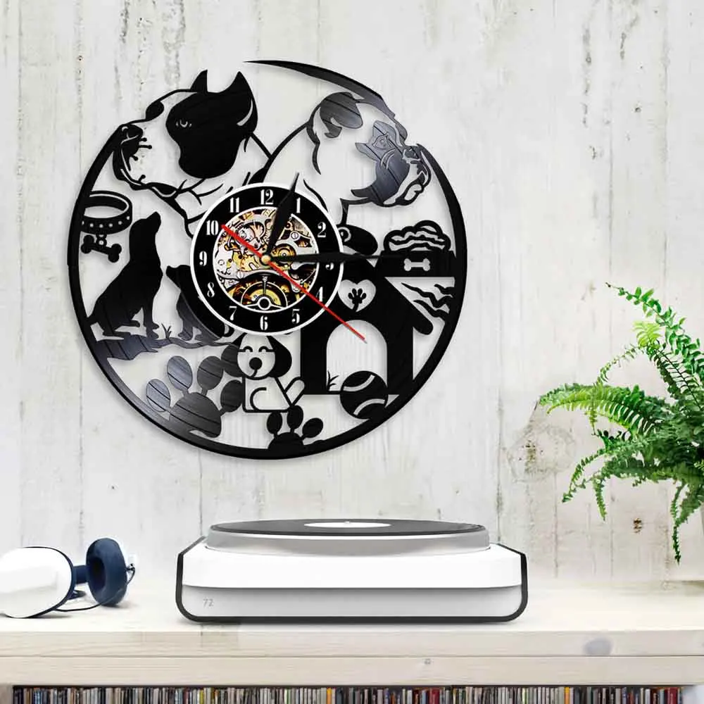 Французский бульдог дом животное виниловая запись настенные часы современный