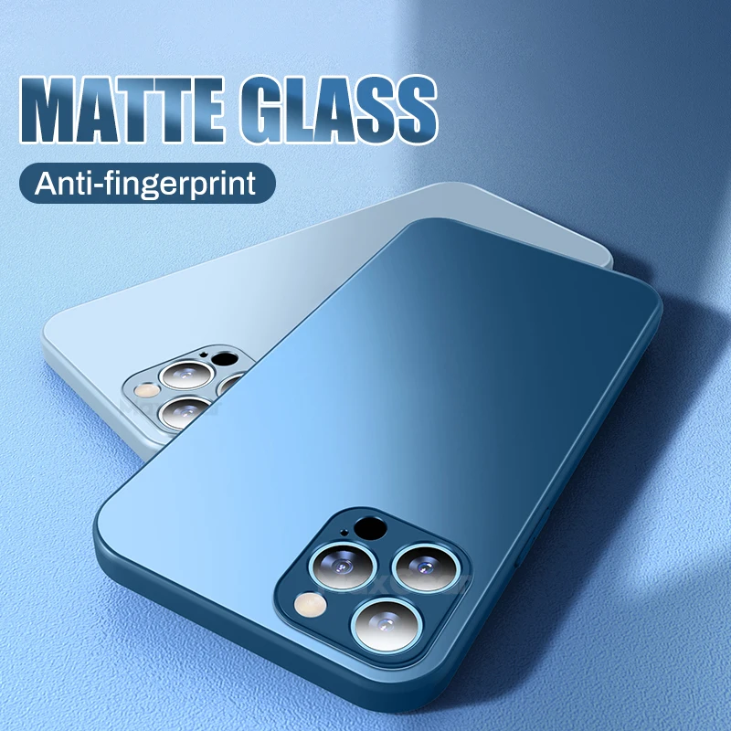 

Luxury Original Matte Tempered Glass Case for iPhone 11 Pro Max 12 Mini X XR XS Max 8 7 Plus Liquid Silicone Soft TPU Back Cover