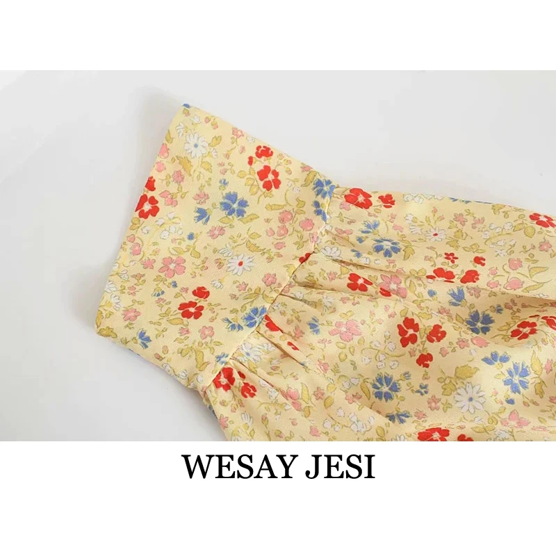 

WESAY JESI Za Women's Clothing 2021 Za Summer Fashion Mini Dress Vintage V-Neck Floral Print Dresses Button-Up Casual Dress