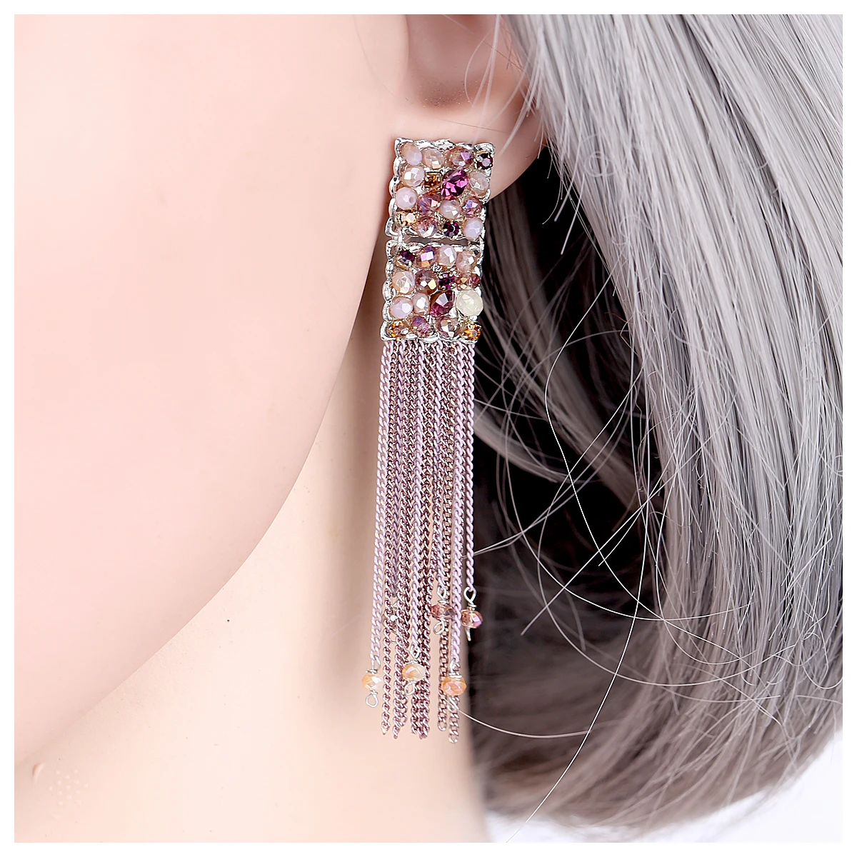 Модные хрустальные серьги гвоздики для женщин и девушек цепи ручной работы с