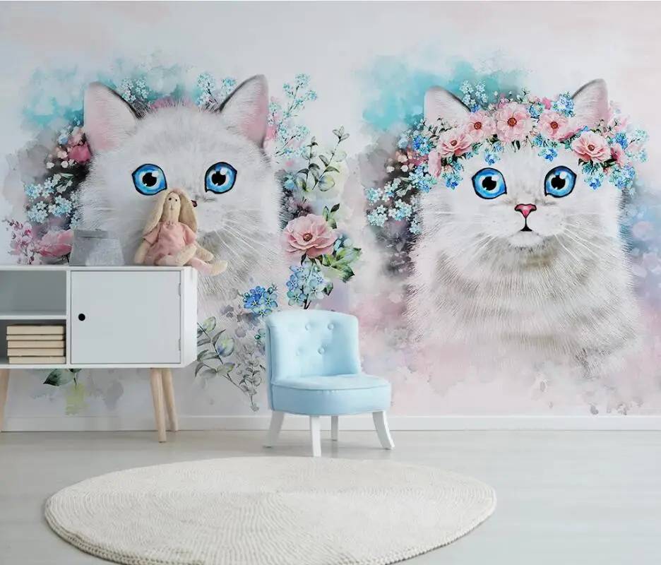 3D-обои AINYOOUSEM в скандинавском стиле с цветочным рисунком изображением котенка для