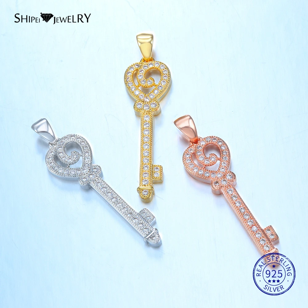 

Shipei 100% 925 Sterling Silver Fine Jewelry Rose Gold Yellow Gold White Sapphire Key Pendant Necklace for Women Birthday Gift