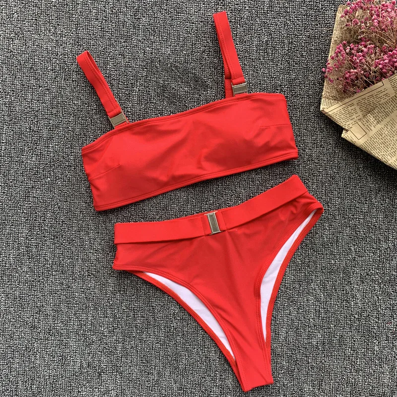 2019 высокая Талия бикини набор красный купальник женский купальный костюм с