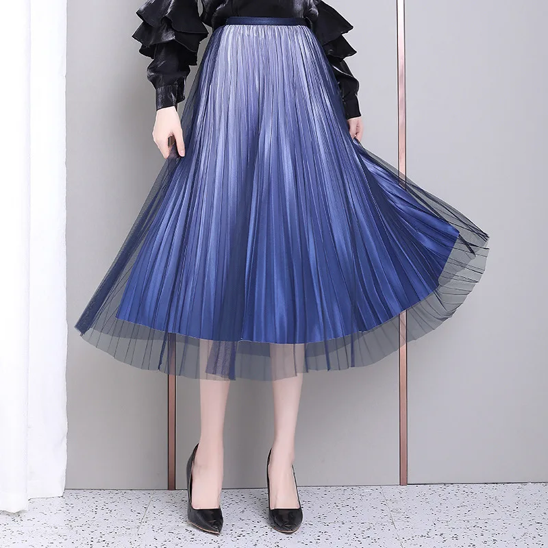 Плиссированная юбка-пачка феи градиентная Юбка-миди с металлической сеткой