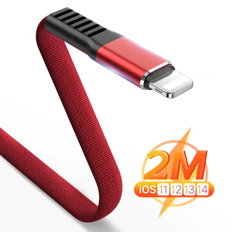 Плоский зарядный USB-кабель для iPhone 13 12 11 Pro Max XS XR X 5 5S 6 6S 7 8 Plus iPad 2A быстрой зарядки 0