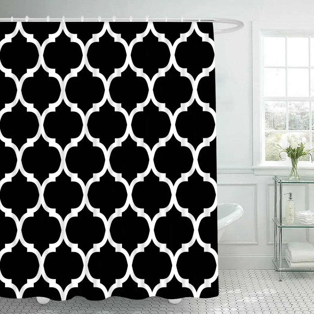 

Morocco Shower Curtain With Hooks For Bathroom Moroccan Black Waterproof Polyester Bath Shower Curtain Set Home Bathroom Decor