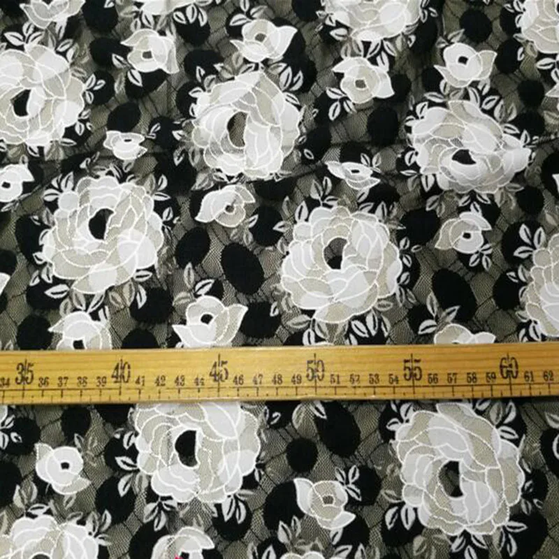 Beautiful Black/White Mesh Yarn Lace Fabric Rose Flower Embroideried Soft Stretch Net DIY Sewing Women Wedding Dress | Дом и сад