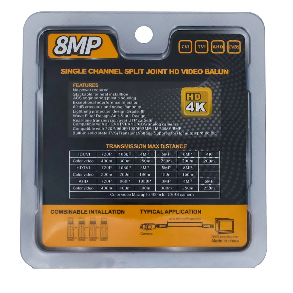 

1 Pairs 8MP Passive Video Balun Transmitter BNC Video Balun Connector Twisted Video Balun for HD 5MP 8MP AHD CVI TVI Cameras