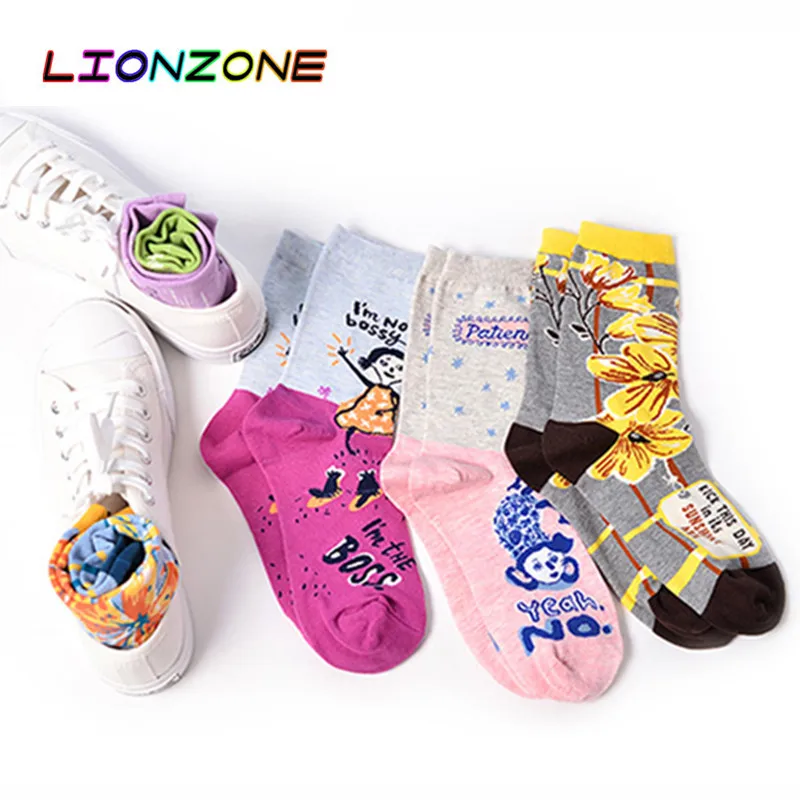 LIONZONE 2018 осень новый цветочный дизайн женские счастливые носки брендовые