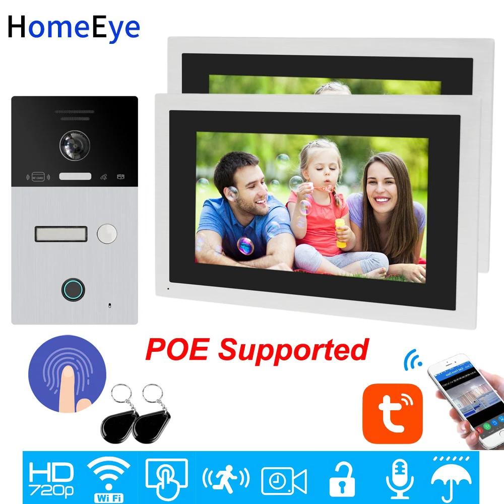 1080P Video Deur Telefoon Wifi Intercom Tuyasmart App Remote Unlock Wachtwoord + Rfid + Vingerafdruk Toegangscontrole 10 ''touch Screen