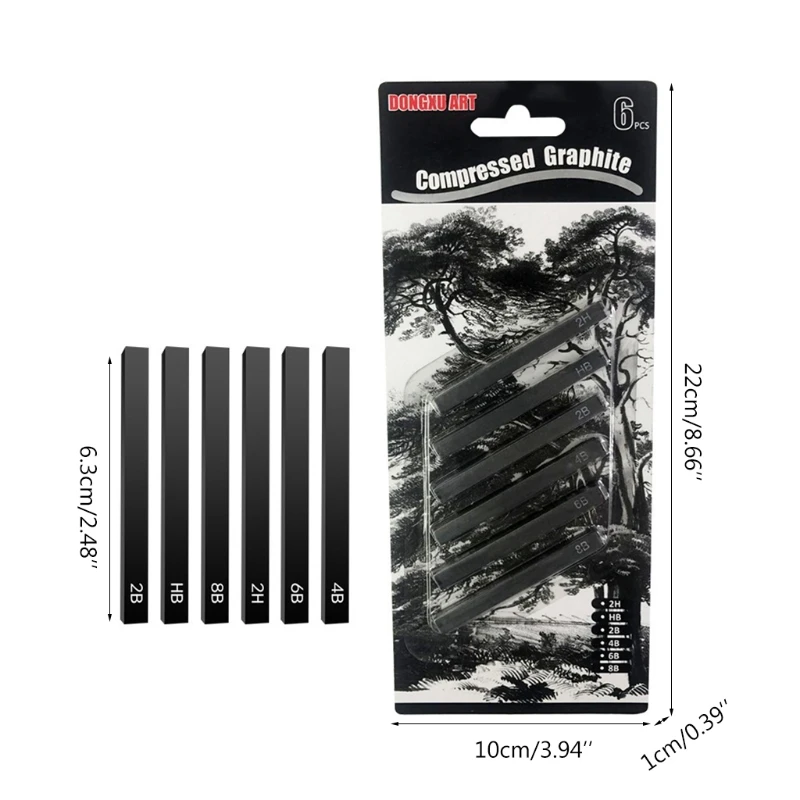 6 Pcs Professional Charcoal Pencils Compressed Square Sticks Sketch for Sketching Shading Drawing Artists DIY | Канцтовары для