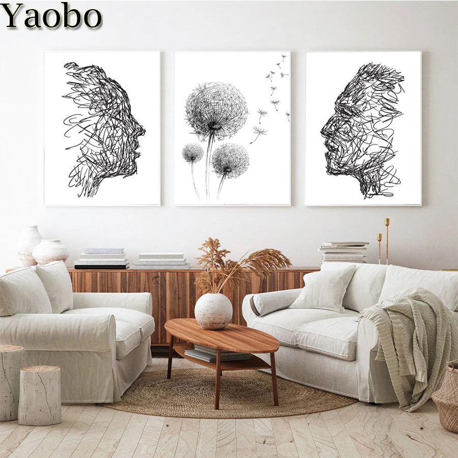 

5D DIY Diamond Painting Full Drill Square Round 3pcs Abstract line figure dandelion Diamond Embroidery mosaic Cross Stitch kits