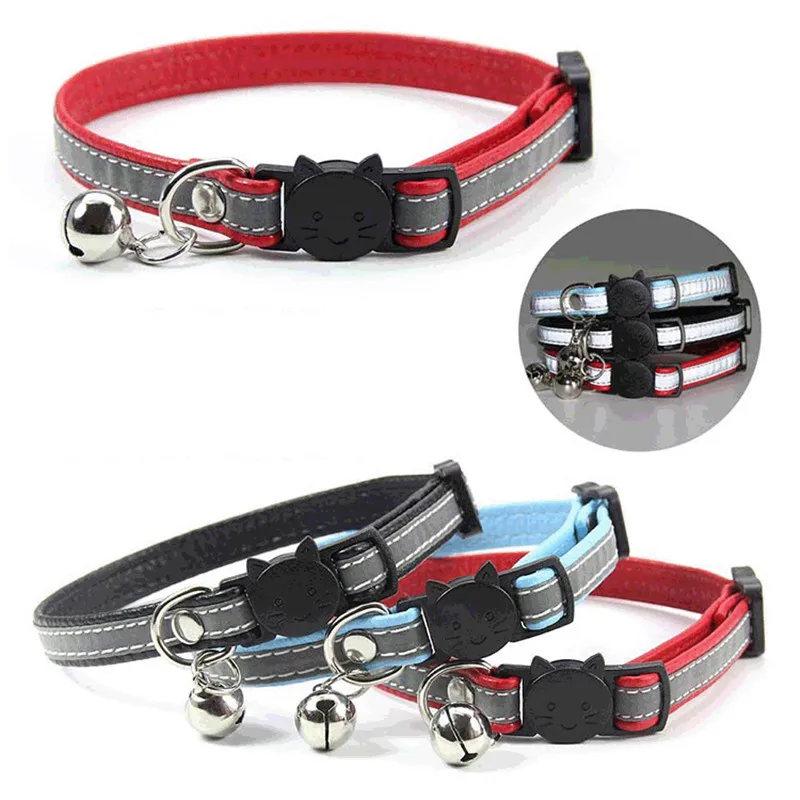 

Safety Breakaway Cat Collar 3 Colors Reflective Leather Pet Puppy Small Dog Kitten Cat Collar with Bell Pet Supplies