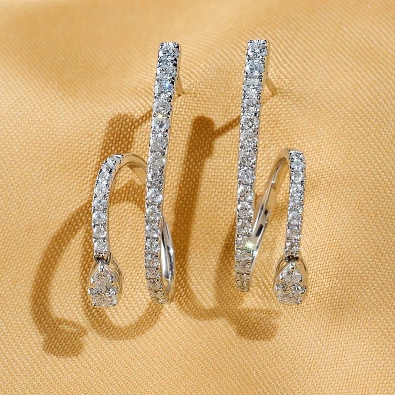 

Серьги-гвоздики Huitan женские креативные, полностью блестящие ювелирные украшения с фианитами в серебряном цвете, изящные аксессуары для уше...