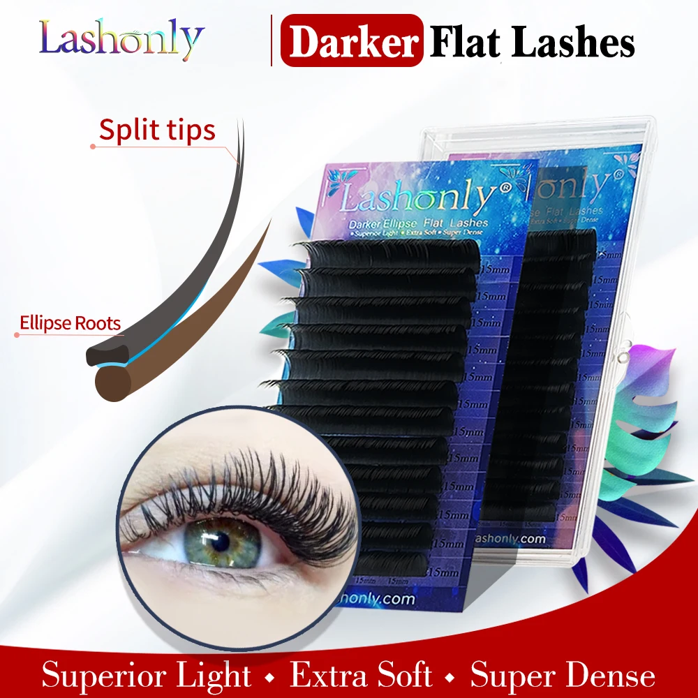 

Lashonly ellipse flat lashes soft Split tips Flat Eyelash Extension darker individual eyelashes nature eyelashes supplies