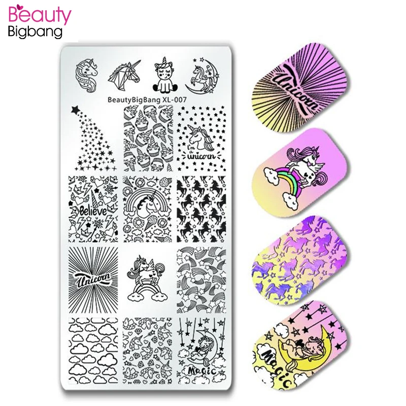 

BeautyBigBang 6*12CM Nail Stamping Plates Rectangle Nail Art Stamp Cute Dog Unicorn Image Template Stamping For Nails BBB XL-007