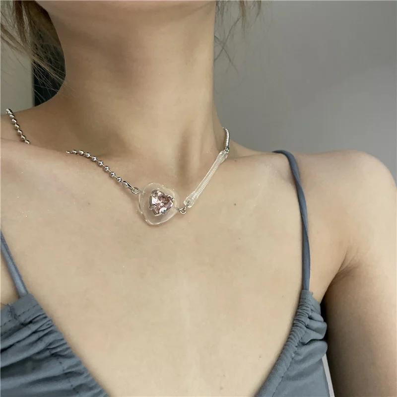 

Bohemian style colored pottery necklace freshwater pearl stitching love gemstone stacking clavicle chain Wholesale