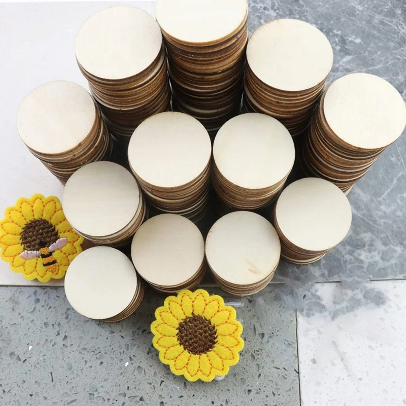 

300PCS Unfinished Wood Slices, Natural Round Disc Wood Pieces to Be Painted and Decorated for DIY Arts and Decoration