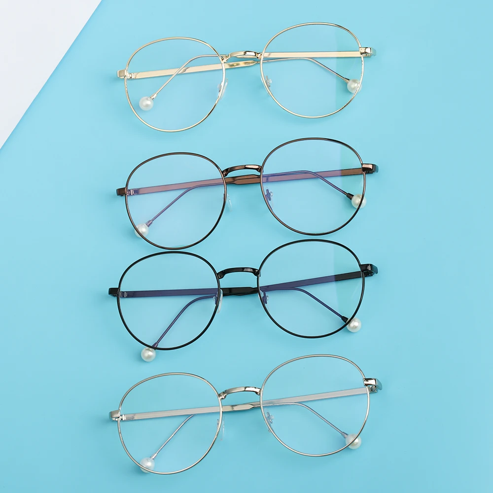Сверхлегкие круглые очки в металлической оправе с жемчужным украшением стиле