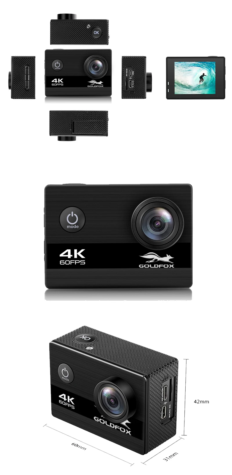 AT-Q40C Экшн-камера Ultra HD 4 K/30fps, Спортивная камера 24 МП, WiFi камера, водонепроницаемая камера на шлем, камера для записи видео, s Sport DV
