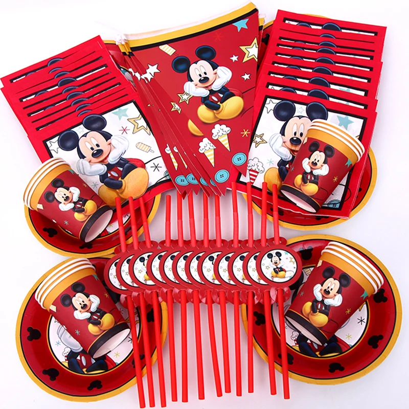

68PCS Red Mickey Mouse 12 People Birthday Party Decorations Kids Baby Shower Cup Plate Napkins Straw Set Birthday Party Supplies