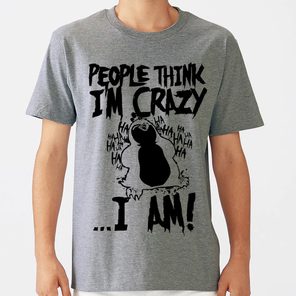 Мужская футболка с надписью think im crazy pinguin забавная белая на заказ XXX | одежда