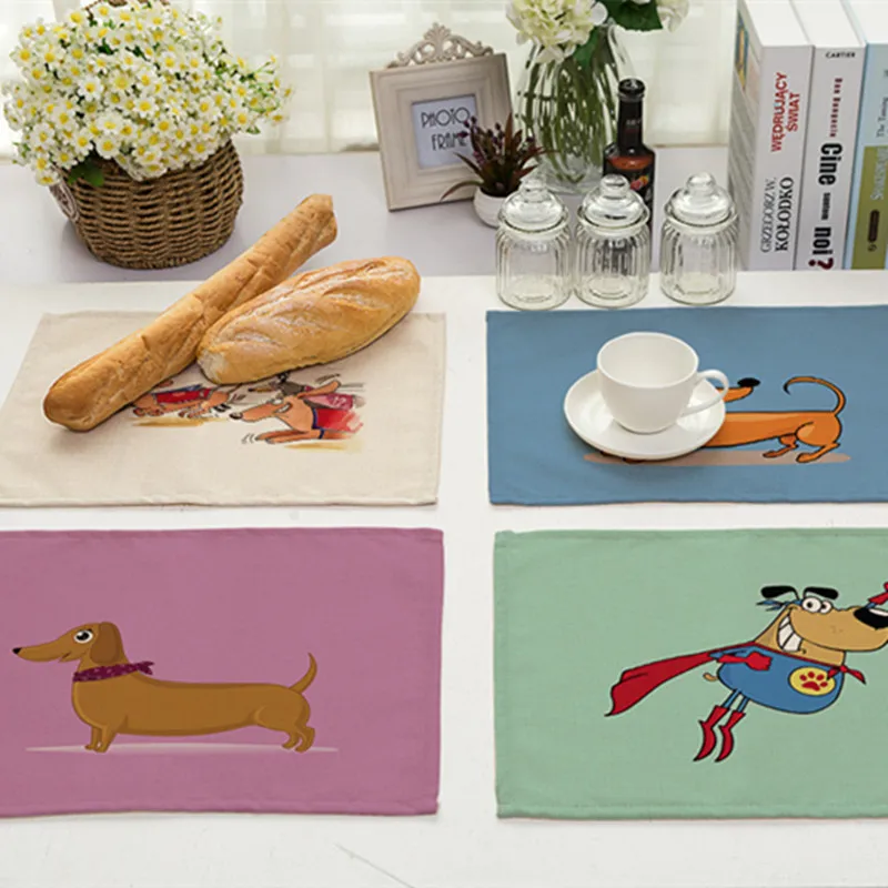 

Dachshund Dog Cartoon Animal Printing Placemat Drink Coasters Home Accessories Kitchen Place Mats For Dining Table Bar Mat Pad