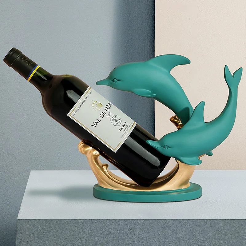 

European Creative Crafts Resin Red Wine Holder Frame Dolphin Love Room Decoration Animal Figurines