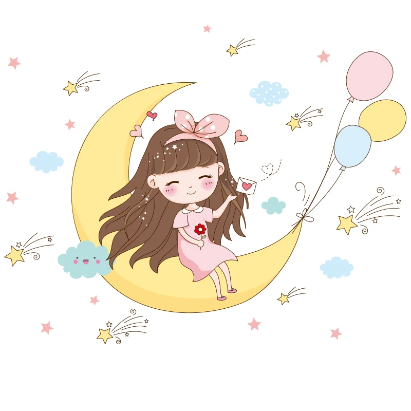 

Cartoon Cute Girls Wall Stickers for Kids Room Bedroom Decor Girls Room Decoration Aesthetic Warm Decals Kawaii Mural Removable