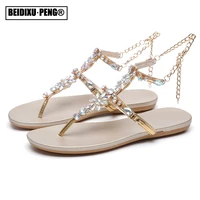 womens flats sandals gold bling rhinestone bohemia shoe t strap thong flip flops comfortable low heel slippers sandals shoes