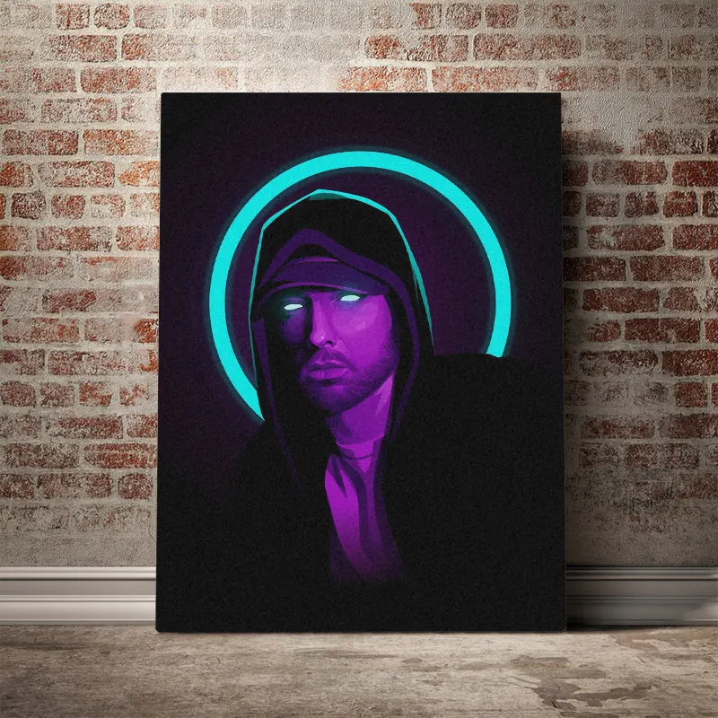Неоновый крутой дизайнерский постер Eminem холст настенные художественные