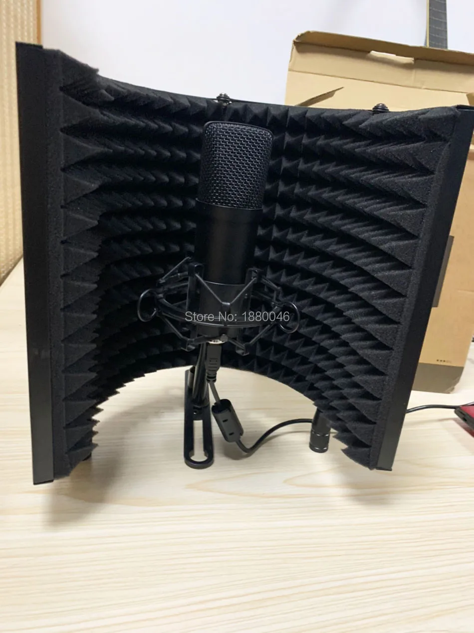 

EMS fast shipping Foldable Microphone Acoustic Isolation Shield with bracket 3 Folds Alloy Acoustic Foam Panel Studio Recording