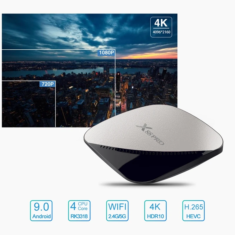 

X88 (Configuration 4 + 32) Pro TV Box Dual Band WiFi Rk3318 4K HD Network Set Top Box Android 9.0 US Plug