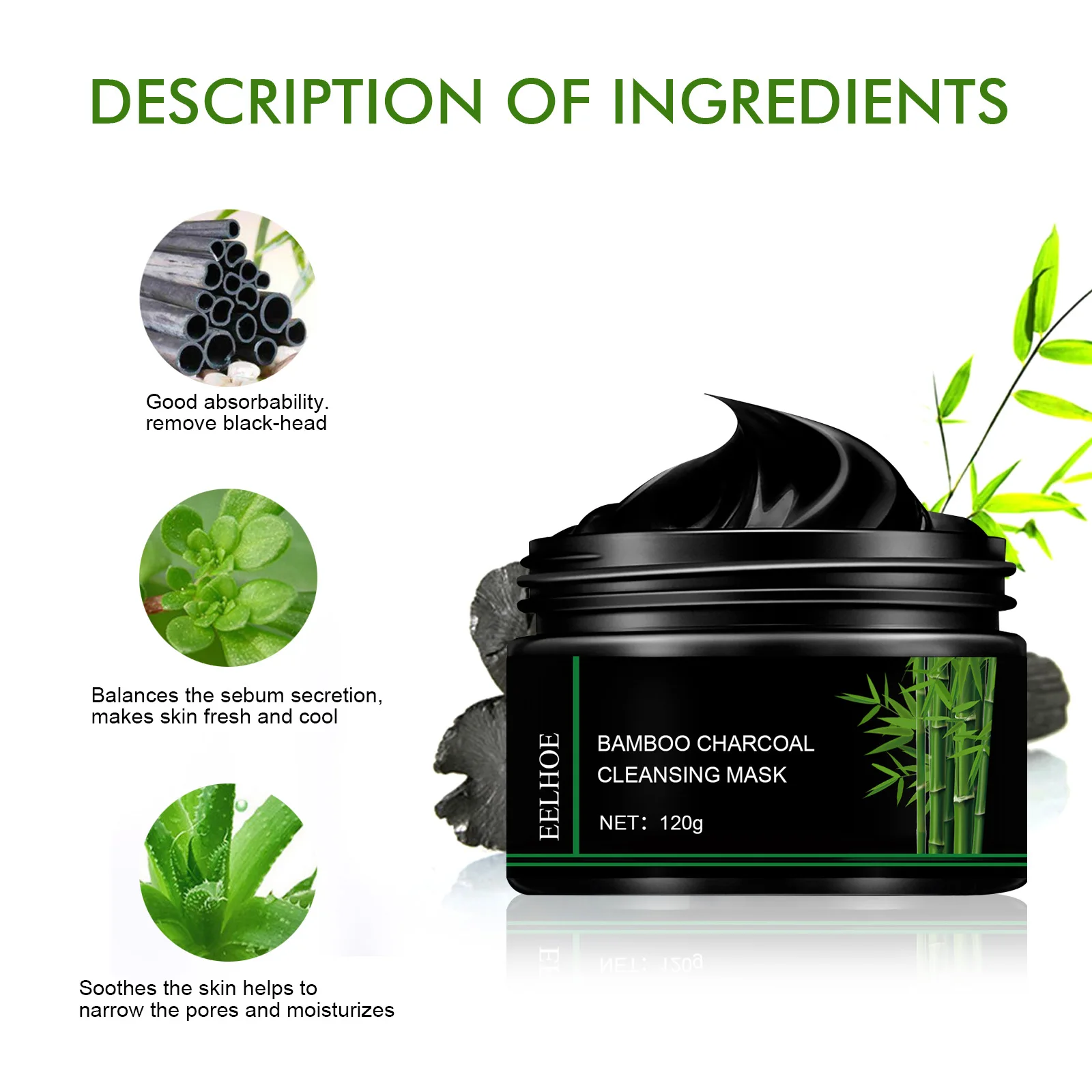 

120g Bamboo Charcoal Peeling Off Mask Nose Blackhead Removal Cleansing Narrows Tightens Enlarged Pores Smoothing Skin Care