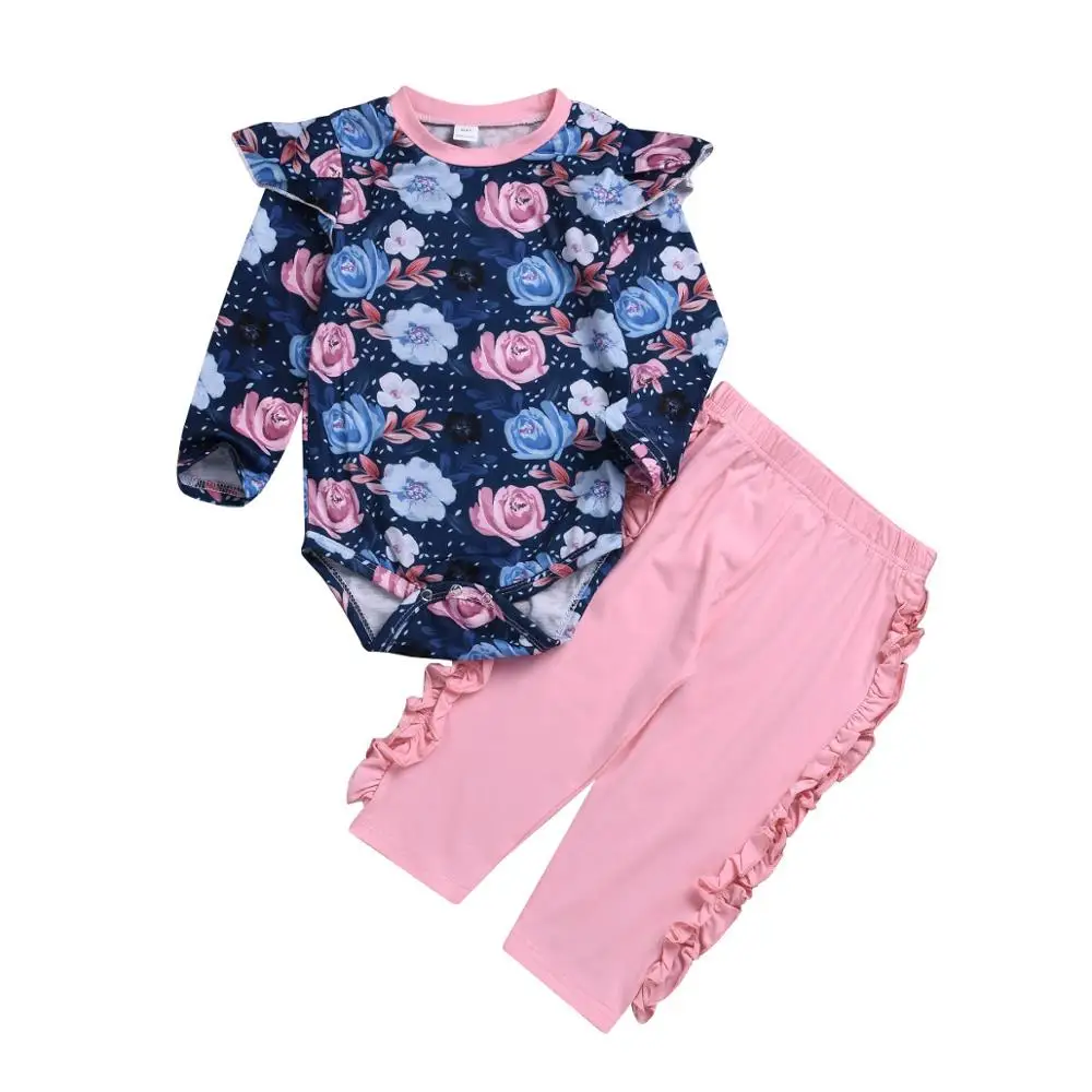 Детский комплект из 2 предметов комбинезон с длинным рукавом и розовые кружевные