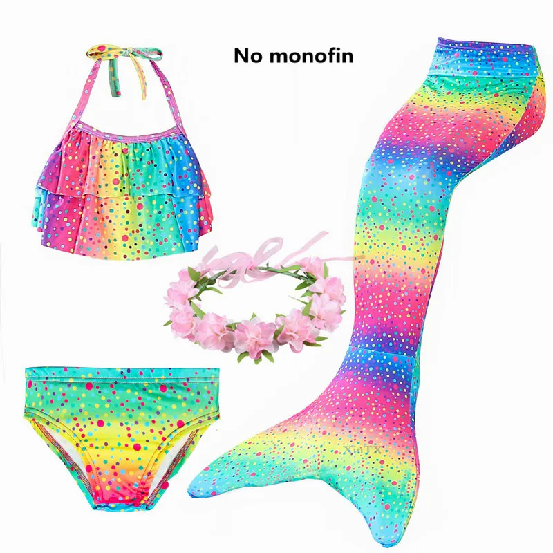 4pcs No Monofin Лидер продаж; детский купальный костюм с хвостом русалки и плавником для девочек; купальный костюм-бикини; платье с добавлением монофина; очки с гирляндой; купальный костюм - Цвет: 4pcs No Monofin